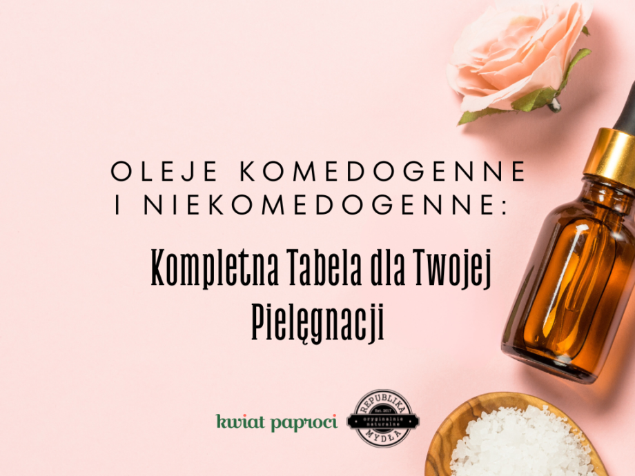 Wpis na bloga oleje tabela komedogenność i niekomedogennosc, różowe tło